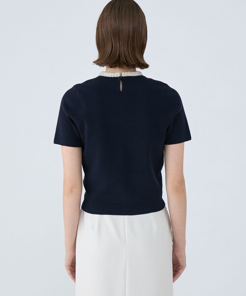 Ballsey ボールジー ニット ホワイト ブラック 白黒 サイズ:S(9号) | 24春夏 ファブリックコンビ ノースリーブ プルオーバー / ニット | クルーネック 切替 フリル ボーダー リボン コットン | トップス セーター【レディース】【中古】 Ballsey（ボールジィ） ニット セーター パールコンビ シャツ