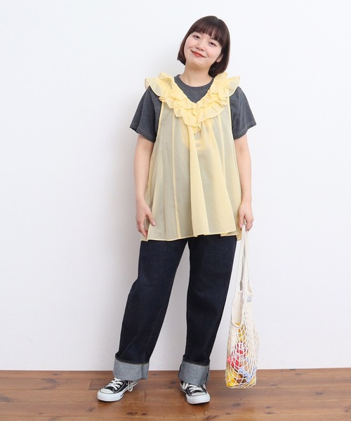 Dot&amp;Stripes CHILDWOMAN - 五分袖ブラウス ドビーギンガム 5分袖ショート前あきブラウス(セットアップ対応