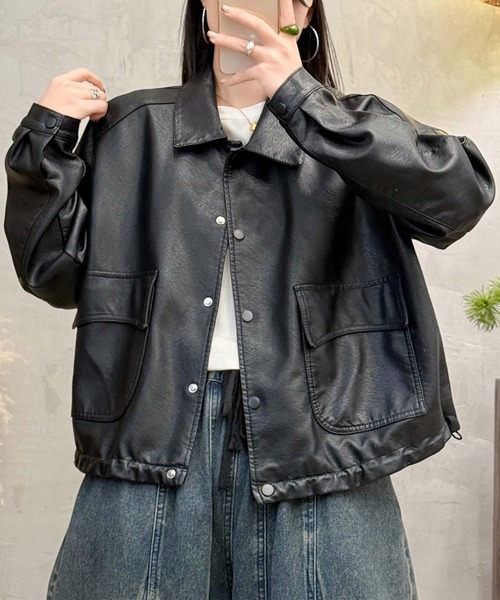 レザージャケット ライダース クラシックカラーデザインPUレザージャケット レディース