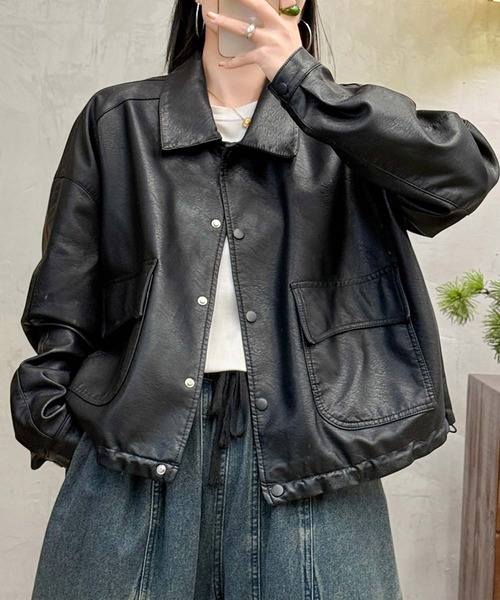 レザージャケット ライダース クラシックカラーデザインPUレザージャケット レディース