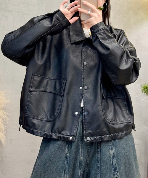 レザージャケット ライダース クラシックカラーデザインPUレザージャケット レディース