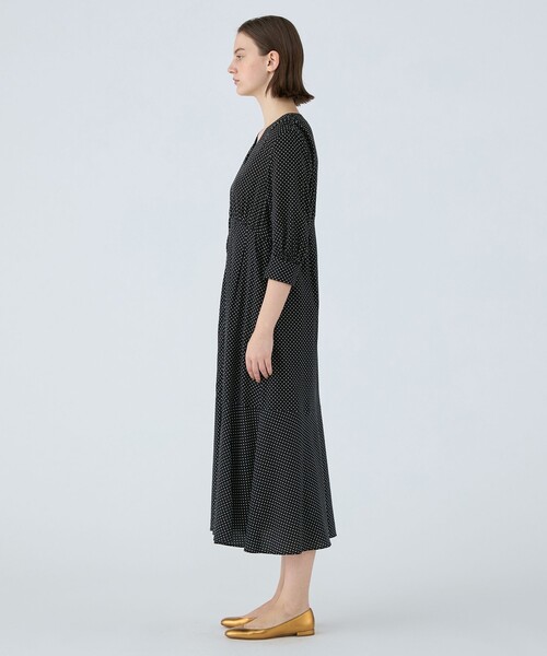 Ballsey黒・白水玉 Vネックワンピース Ballsey ワンピース ドットプリント Vネックマーメイド