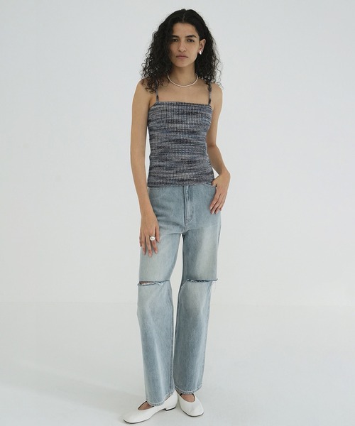 CLANE（クラネ） キャミソール MIX BORDER SIDE HOLE KNIT TOPS