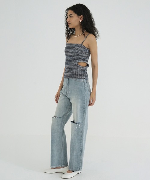 CLANE（クラネ） キャミソール MIX BORDER SIDE HOLE KNIT TOPS