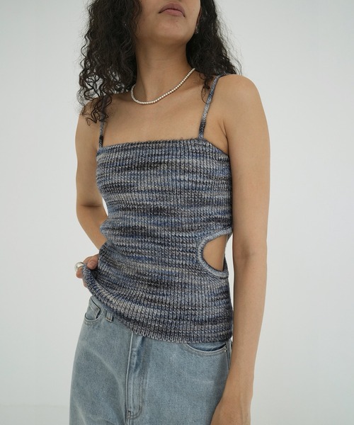 CLANE（クラネ） キャミソール MIX BORDER SIDE HOLE KNIT TOPS