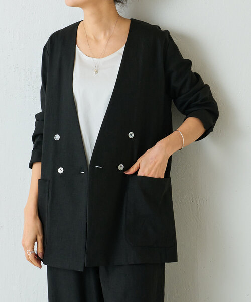 beardsley レースと麻のリバーシブルジャケット BEARDSLEY ブルゾン アウター リネンジャケット レディース