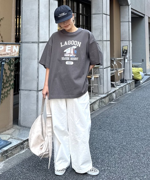 tシャツ 「ユニセックス」オーバーサイズロゴプリントT レディース メンズ tシャツ オーバーサイズ襟配色ロゴプリントゲーム半袖Tシャツ