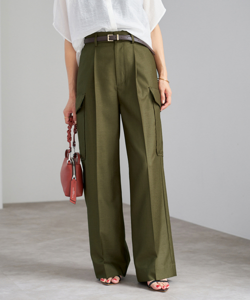 リネンブレンド♡ハイウェストカーゴパンツ WIDE-LEG LINEN-BLEND CARGO TROUSERS ワイドレッグ リネン