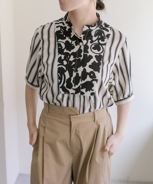 「ear PAPILLONNER」 「SUMI STYLE」半袖ブラウス FREE グリーン レディース ear PAPILLONNER ブラウス シャツ アーガイルレースシャツ「SUM1