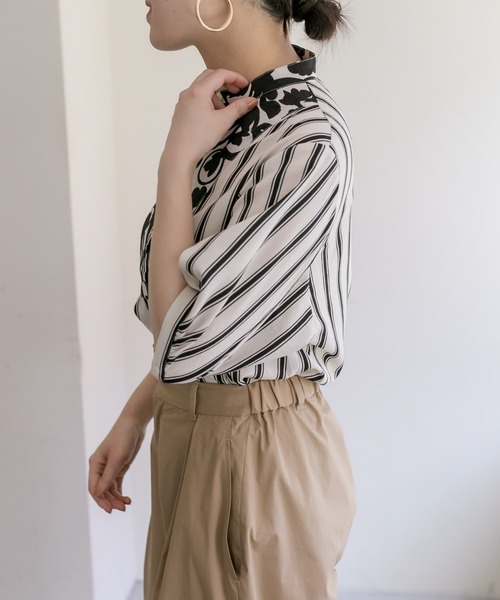 「ear PAPILLONNER」 「SUMI STYLE」半袖ブラウス FREE グリーン レディース ear PAPILLONNER ブラウス シャツ アーガイルレースシャツ「SUM1