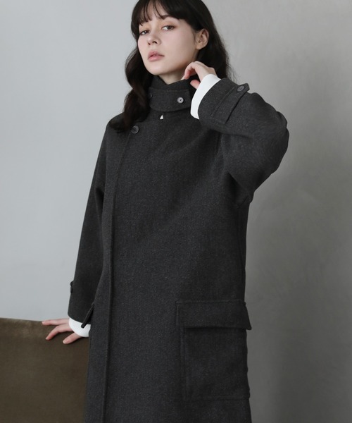 ETELIO」 チェスターコート L ブラック メンズ ウール混メルトンダブル
