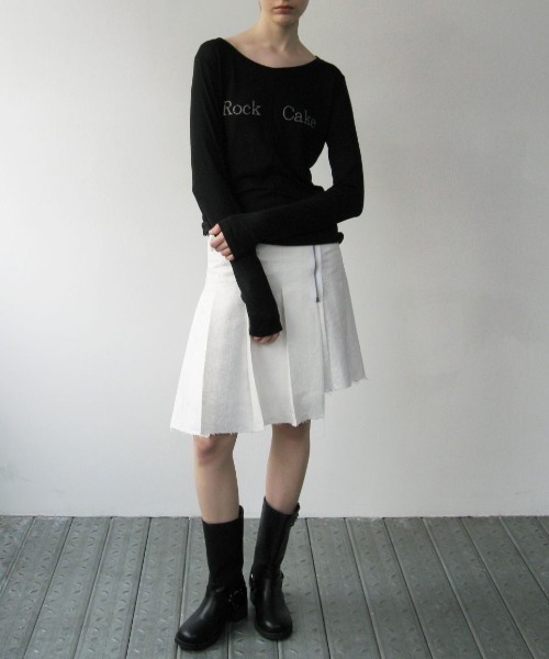 Tシャツ・カットソー ROCKCAKE Front Slit Long Sleeve Top Ivory ROCKCAKE tシャツ 「ROCK CAKE」Front Slit Long Sleeve Top