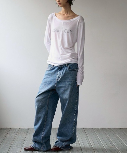 Tシャツ・カットソー ROCKCAKE Front Slit Long Sleeve Top Ivory ROCKCAKE tシャツ 「ROCK CAKE」Front Slit Long Sleeve Top