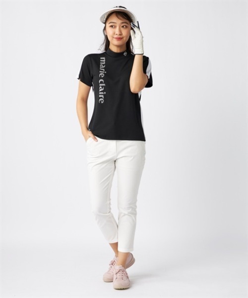 SMILELAND パンツ marie claire sport ロゴ刺しゅうストレッチ9分丈