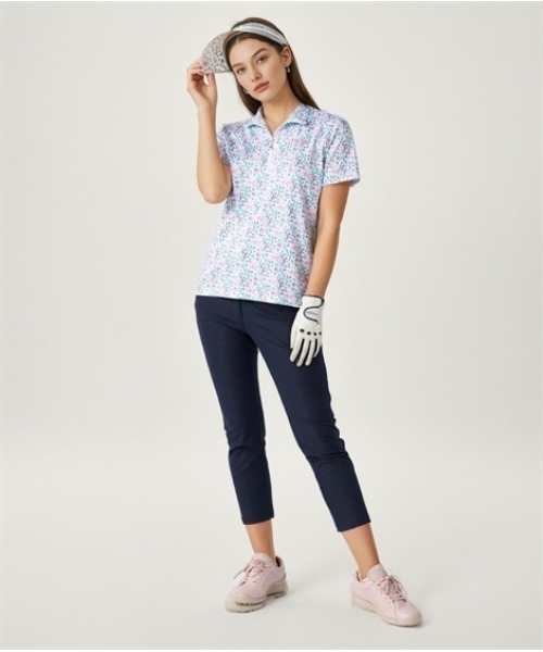 SMILELAND パンツ marie claire sport ロゴ刺しゅうストレッチ9分丈