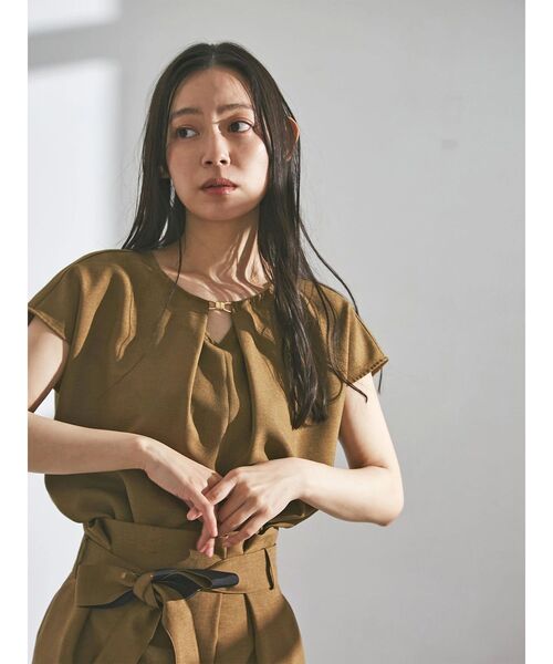 ブラウス シャツ フェイクリネンフロントバーブラウス レディース TONAL ブラウス シャツ フェイクリネンフロントバーブラウス