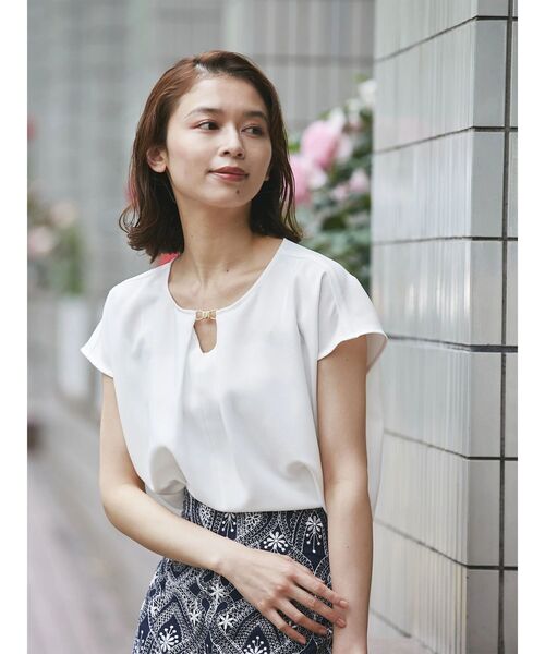 ブラウス シャツ フェイクリネンフロントバーブラウス レディース TONAL ブラウス シャツ フェイクリネンフロントバーブラウス