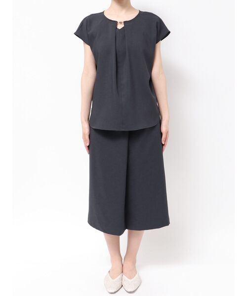 ブラウス シャツ フェイクリネンフロントバーブラウス レディース TONAL ブラウス シャツ フェイクリネンフロントバーブラウス