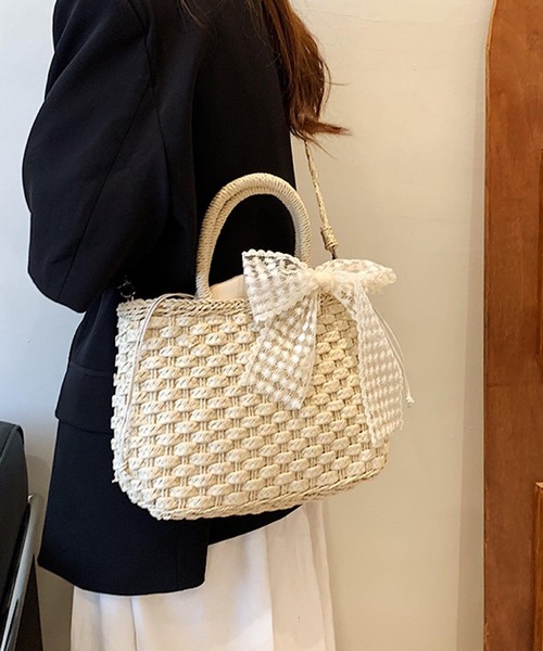 VIBGYOR かごバッグ カゴバッグ Mignonjour/レースリボン付き
