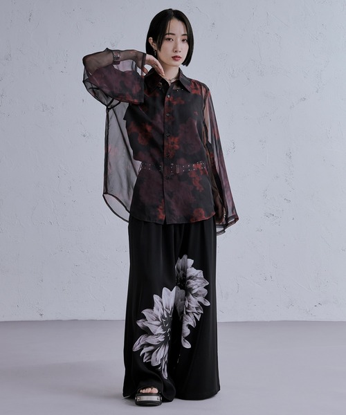 Ellno Loset【Aranコラボ】2WAYフラワー柄シアーシャツ ブラック Ellno Loset by Aran（エルノロゼットバイアラン）の「【Aran