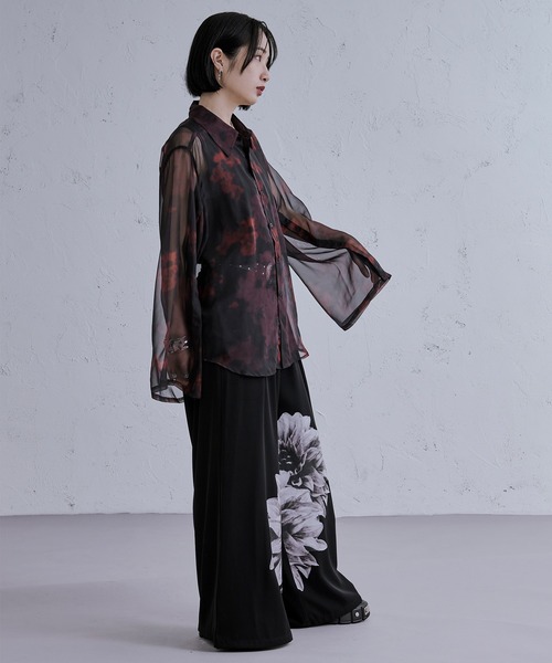 Ellno Loset【Aranコラボ】2WAYフラワー柄シアーシャツ ブラック Ellno Loset by Aran（エルノロゼットバイアラン）の「【Aran