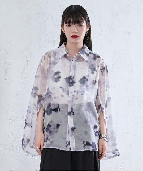 Ellno Loset【Aranコラボ】2WAYフラワー柄シアーシャツ ブラック Ellno Loset【Aranコラボ】2WAYフラワー柄シアーシャツ ブラック