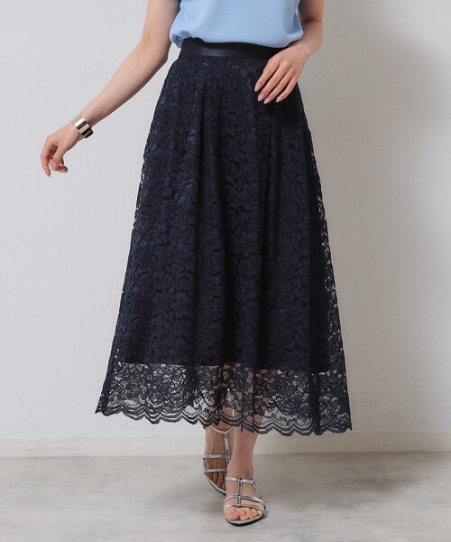 スーナウーナ（SunaUna）/【裾スカラップ／後ろウエストゴム】レーススカート SunaUna（スーナウーナ） スカート 「裾スカラップ／後ろウエストゴム