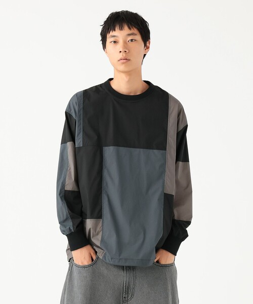 BEAMS tシャツ ワイドフィット パッチワーク ロングスリーブT