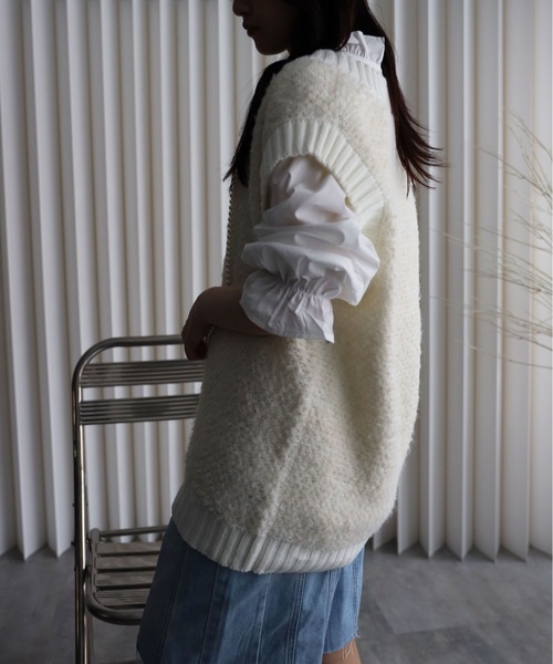 YENNA ベスト ジレ 「プードルニットオーバーベスト」Vネックニット