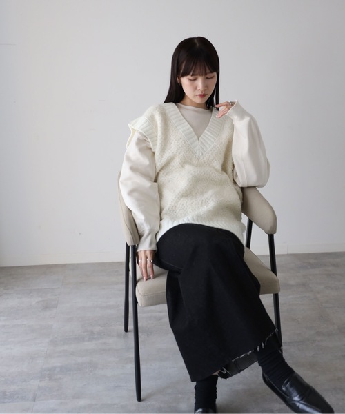 YENNA ベスト ジレ 「プードルニットオーバーベスト」Vネックニット