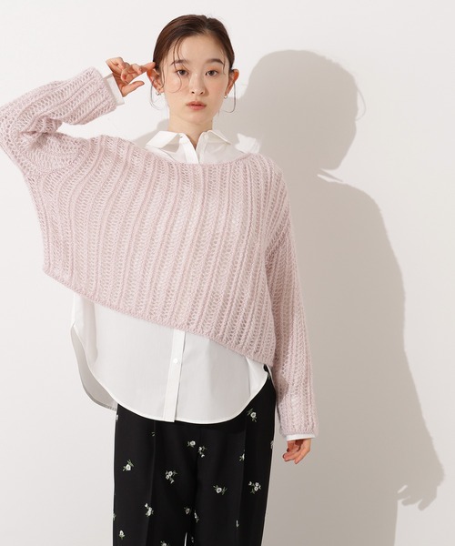 ニット セーター フロントロゴクロップニット レディース N.Natural Beauty Basic ニット セーター クロップド透かし編み