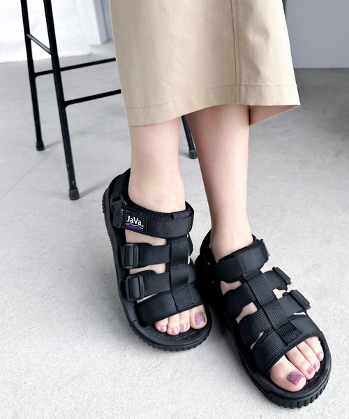 「Java」 フラットサンダル 24.0cm ブラック レディース_画像2