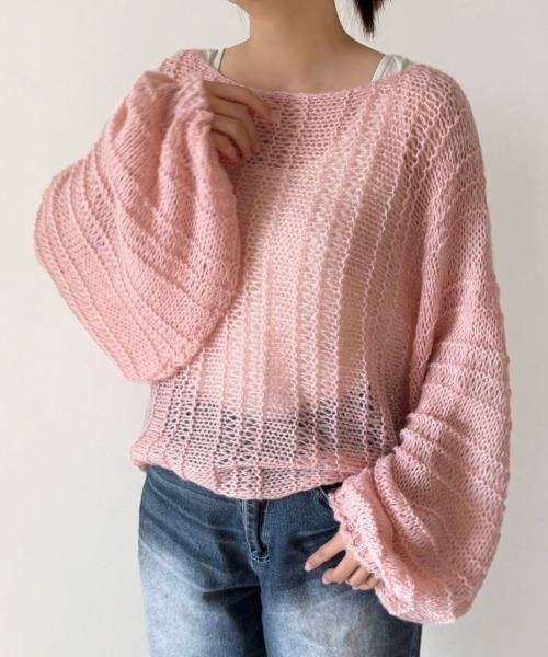 ニット セーター ざっくり編みシアーニットトップス レディース