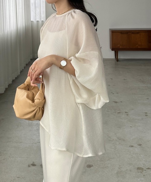 「Louere」 長袖ブラウス LARGE ピンクベージュ レディースの画像6