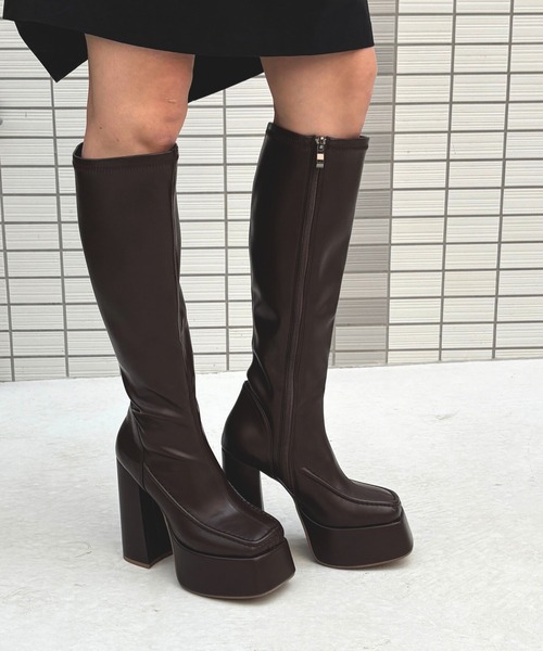 Tomieco（トミエコ） ロング ブーツ ストレッチ 厚底ロングブーツ