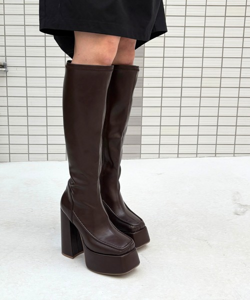 正規品TomFord レアトムフォード ロングブーツ ライン 24cm イタリア Tomieco（トミエコ） ロング ブーツ ストレッチ 厚底ロングブーツ