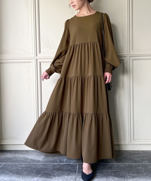 「JUNOAH」 長袖ワンピース MEDIUM ブラウン レディース_画像7