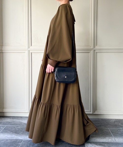 「JUNOAH」 長袖ワンピース MEDIUM ブラウン レディース_画像9