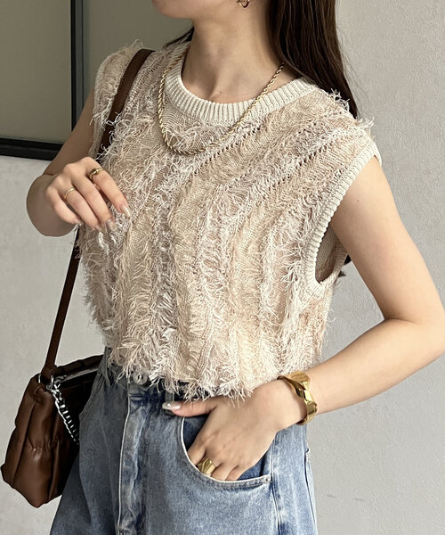 「Thevon」 ノースリーブニット FREE アイボリー レディース_画像3