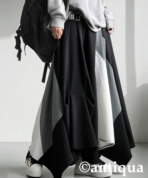 antiqua（アンティカ） スカート 切替 配色 アシンメトリー ロング