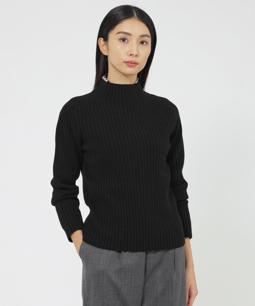 【美品】マグノリアコレクション セーター ニット 38 ブラック ウール 刺繍 滝沢眞規子さん着用/洗える】ウールカシミヤ クルーネック ニット