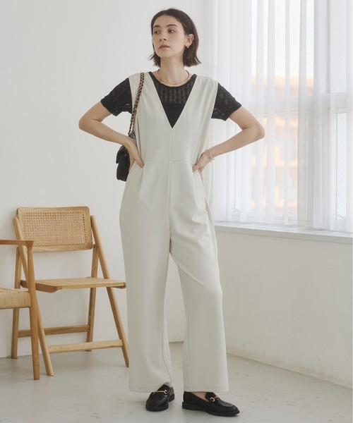 ANGIE サロペット オーバーオール 「セットアップ対応」Vネック