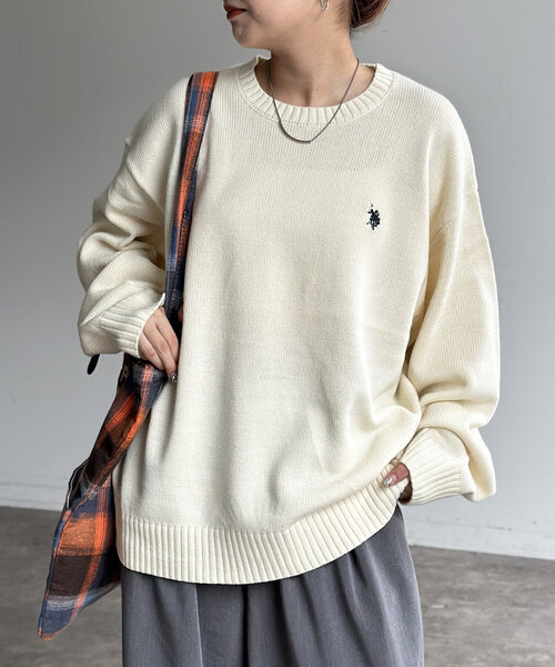 「CPCM」 「U.S.POLO ASSN.」長袖ニット MEDIUM アイボリー レディース_画像8