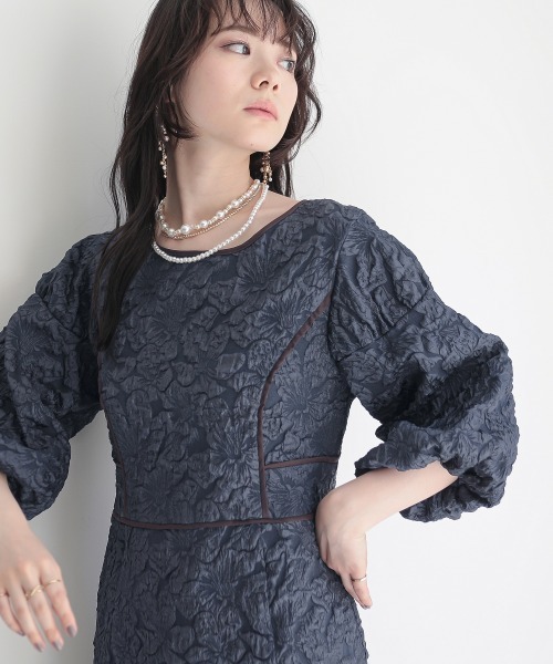 「Callarus」 7分袖ワンピース 3L ネイビー レディース_画像2