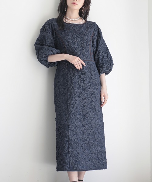 「Callarus」 7分袖ワンピース 3L ネイビー レディース_画像3