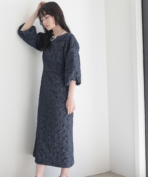 「Callarus」 7分袖ワンピース 3L ネイビー レディース_画像4