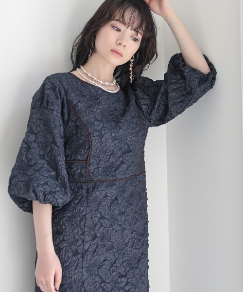 「Callarus」 7分袖ワンピース 3L ネイビー レディース_画像5