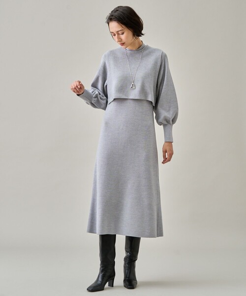 「ANAYI」 ニットワンピース 34 ライトグレー レディース_画像3