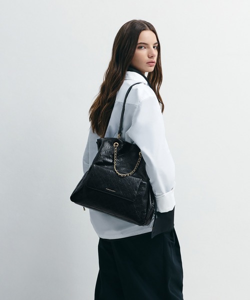 〈新品〉CHARLES & KEITH Duo キルト2wayトートバック 黒 CHARLES ＆ KEITH（チャールズ&キース） トートバッグ Duo ドゥオ