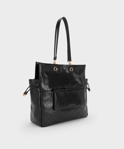 〈新品〉CHARLES & KEITH Duo キルト2wayトートバック 黒 CHARLES ＆ KEITH（チャールズ&キース） トートバッグ Duo ドゥオ